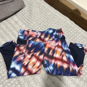 Athleta multicolor running leggings with pockets 17” inseam
